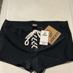 Jocko Black Swim Trunks with White Drawstring